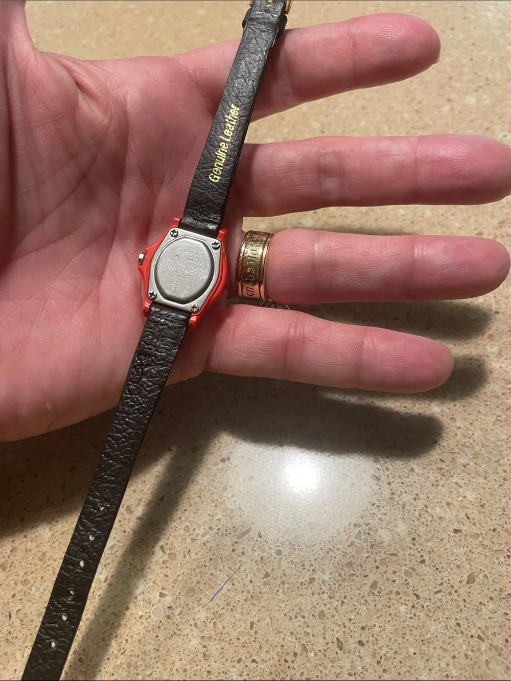 Timex Red Case Watch with Black Leather Strap